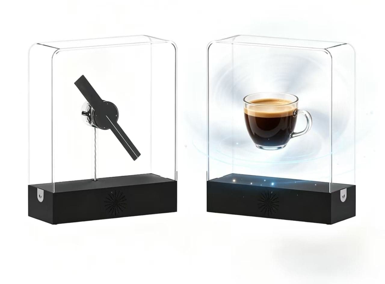 Compact 20 cm 3D Holographic LED Display Fan Rechargeable Desktop Sign