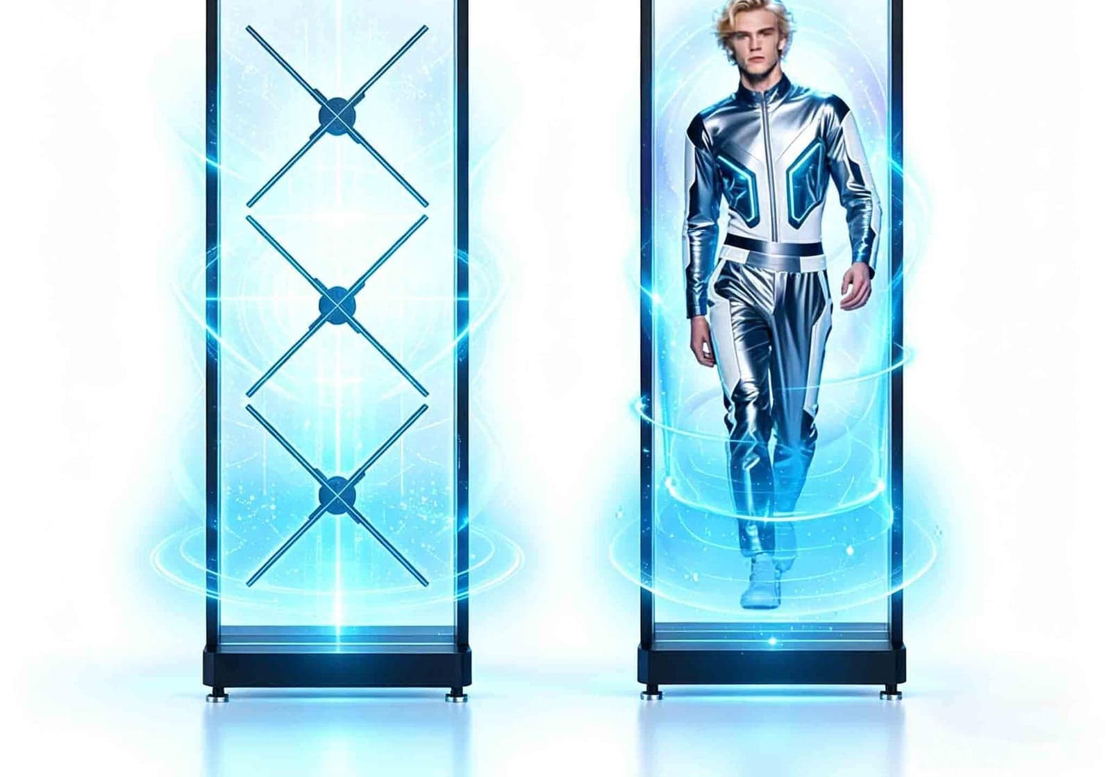 Ultra Bright Indoor 3D Holographic Fans Display 4 LED Fan Leaves App Control for Education Retail Store Window Advertising