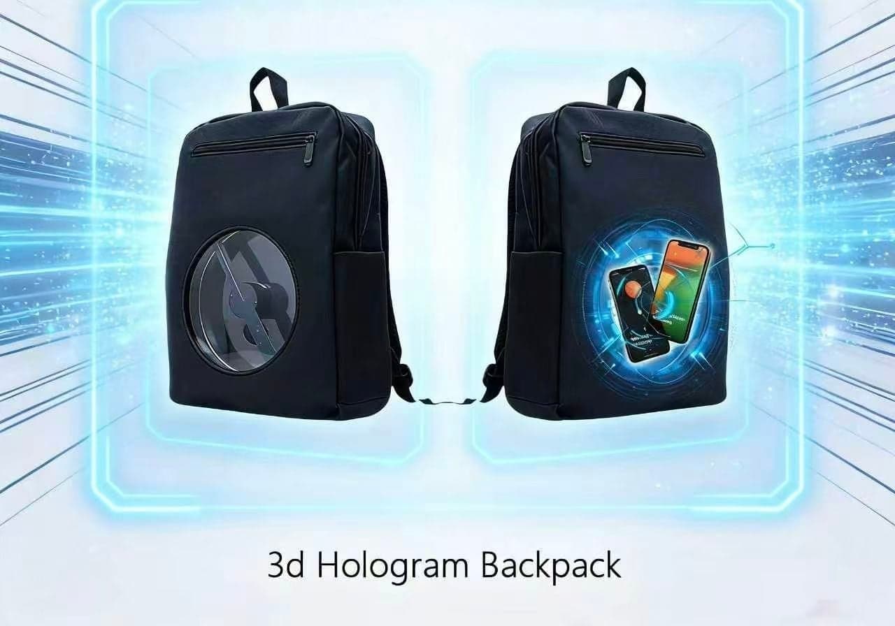 Customizable 3D Hologram Fan Inside Transparent Backpack for Brand Events Parades Rechargeable Lightweight