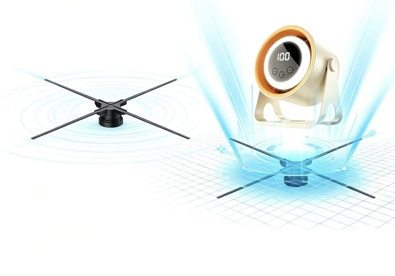 26 Inch 3D Holographic 1024LED Fan Projector App Remote Bluetooth Audio Splicing Indoor Education 7500cd Brightness 0.1mm