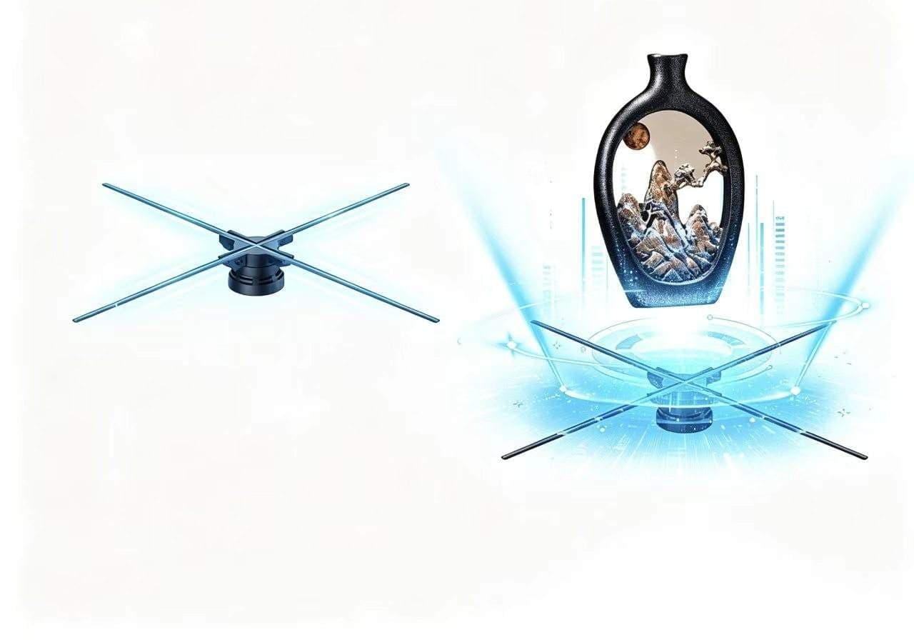 1184LED Android Advertising Equipment 3D Holographic Spinning Projector Four Blades for Retail Shop Gates