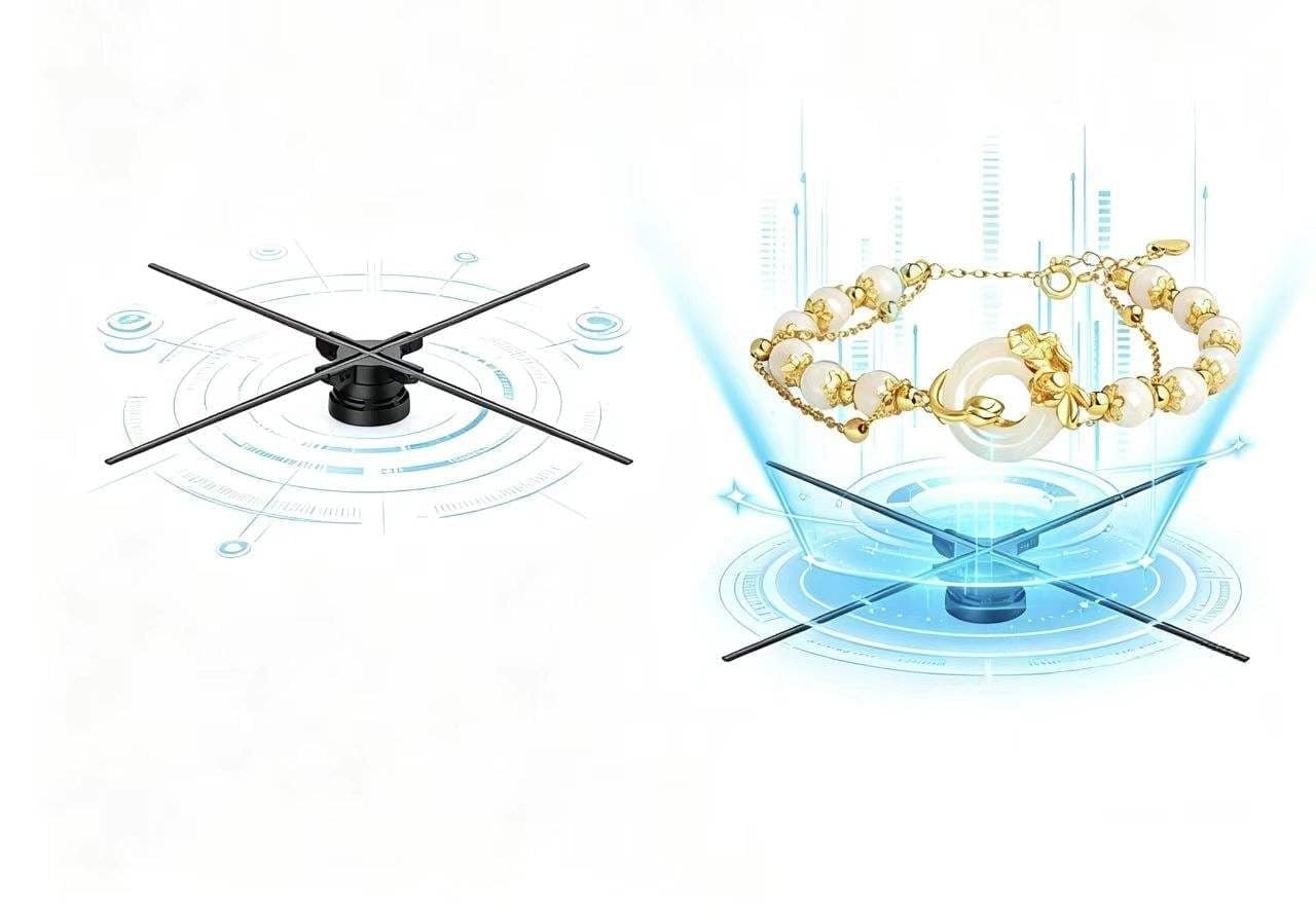 3D Holographic 4-Blade LED Projector Fan High Resolution 52CM 1024LED Wifi App Display for School & Market Advertising